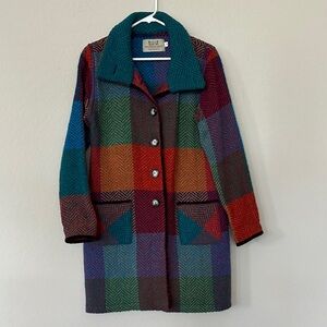 Aran Sweater Market colorful plaid sweater jacket size M Like New